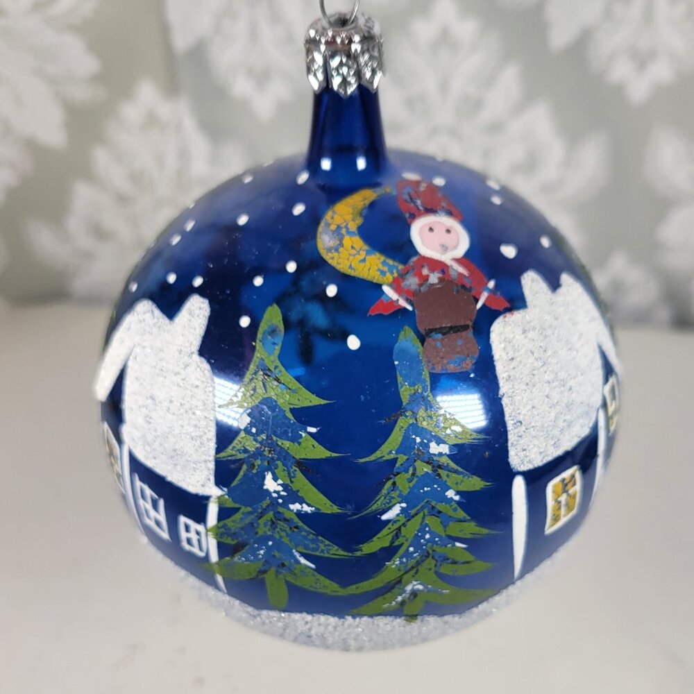 Vintage Glass Ornament Hand Painted Village  3.5" Poland Christmas Bulb